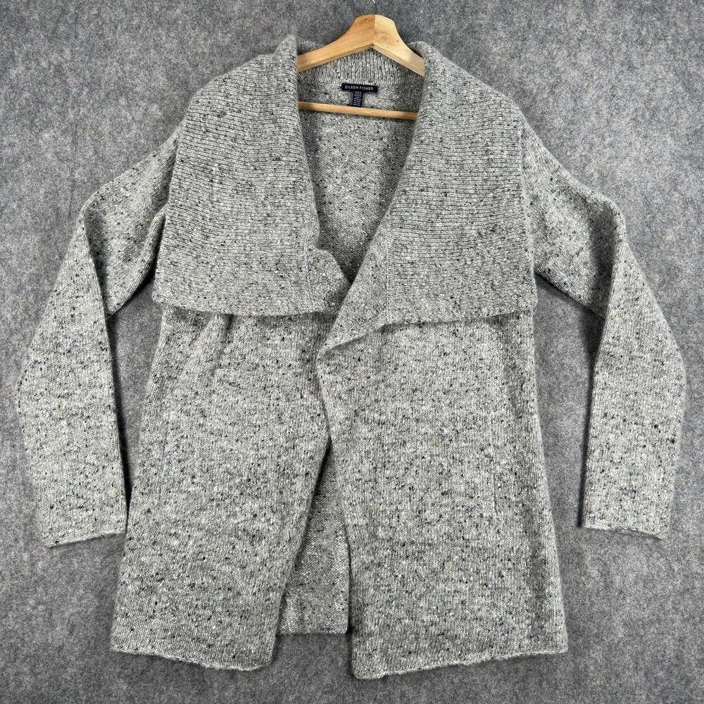 Eileen Fisher Sweater Womens Petite Small Gray Wool Mohair Open Cardigan Knit‎